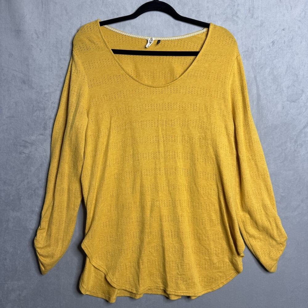 Anthropologie‎ Akemi + Kin Top Womens L Sylvie Pointelle Mustard Tunic Scoop
